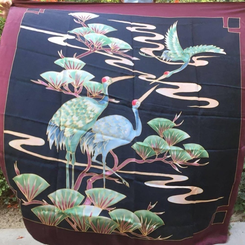 Crane silk scarf